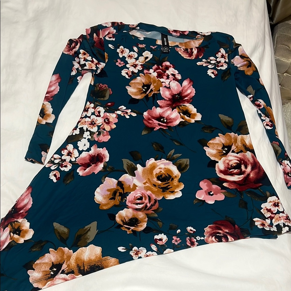 Agnes & Dora Teal Floral Long Sleeve Dress